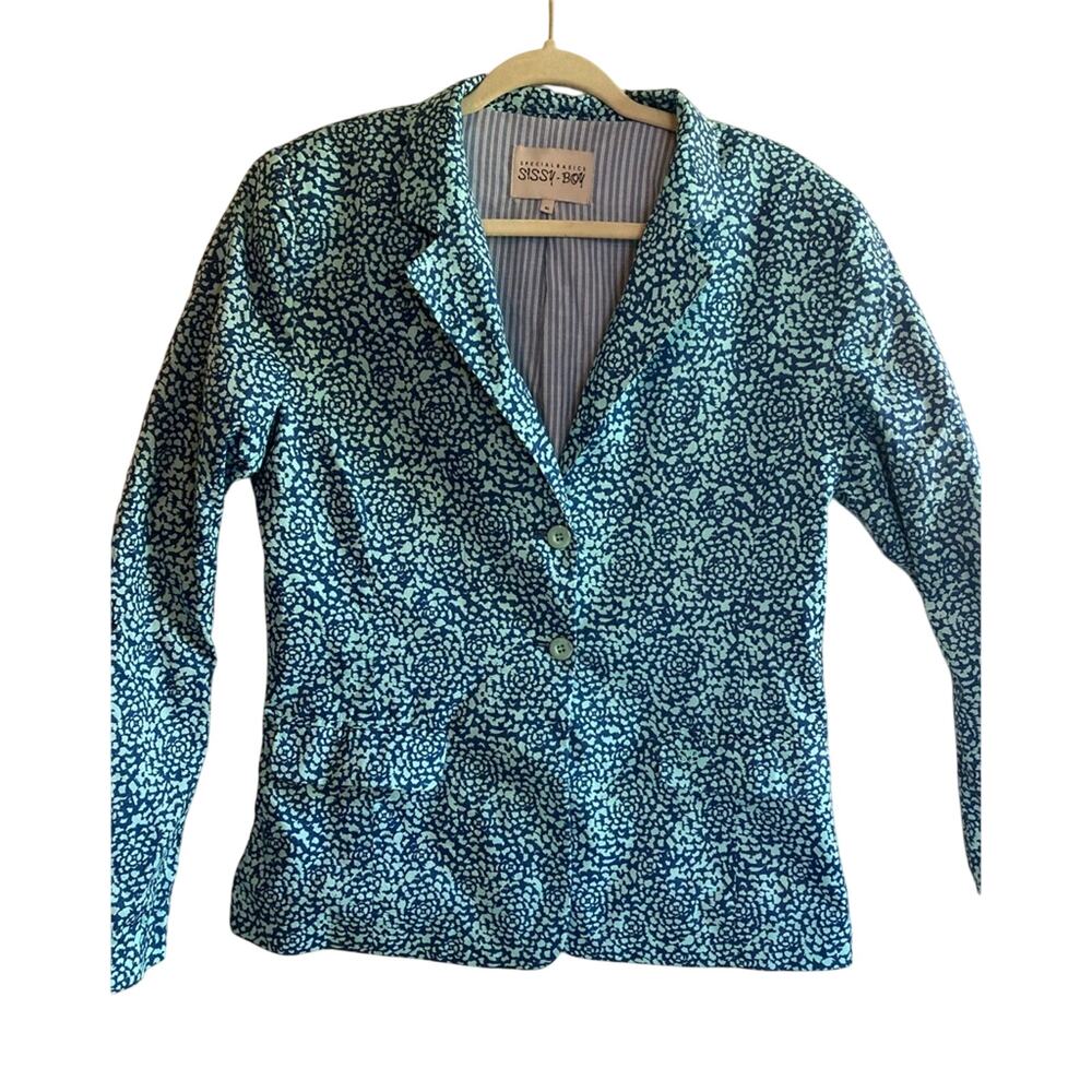 Sissy-Boy Blue Cotton Blazer Women XL Preppy Academia Jacket Natural Fiber
